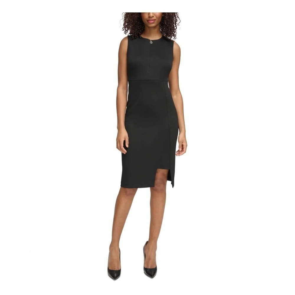 Tommy Hilfiger Zippered Cutout-slit Sleeveless Round Neck Party Sheath Dress